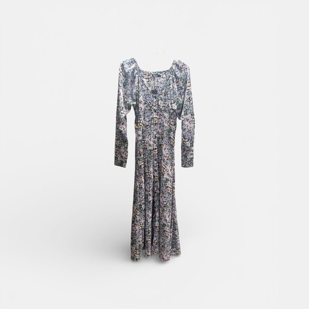 New Nasty Gal Floral Long Sleeve Maxi Tea Dress sz 4 Black Lavender